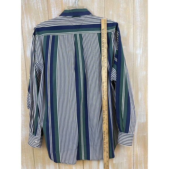 Vintage 90s Tommy Hilfiger Blue & Green Striped Mens Medium Shirt Button - Picture 5 of 9